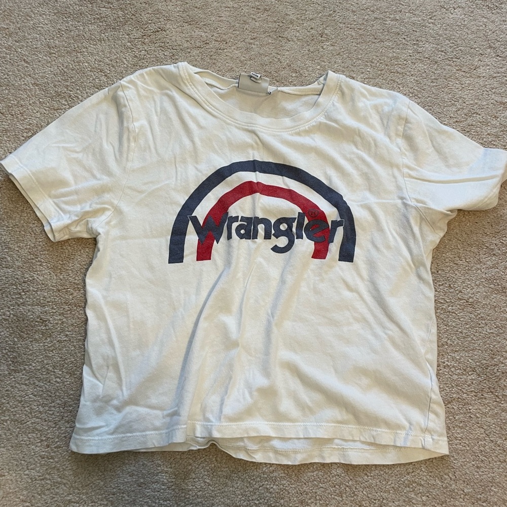 Wrangler White Crop Top with Red and Navy Graphic
